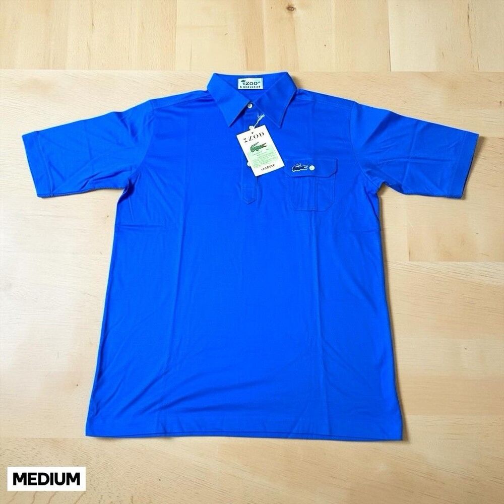 NEW! Vintage 70s 80s IZOD Lacoste Polo Shirt Mens MEDIUM Blue Short Sleeve Golf